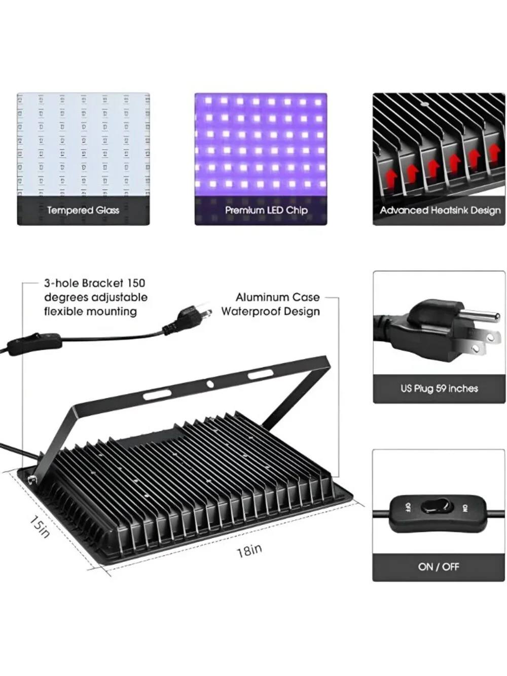 2 Pack 1200W LED Black Flood Light,385-405 nm Big Black Light Outdoor